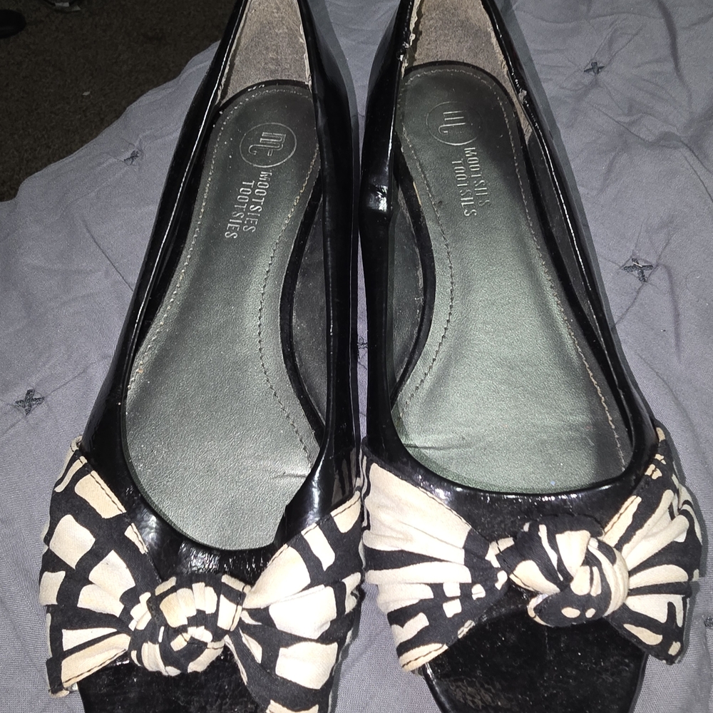 Women's Black and White Peep Toe Shoes